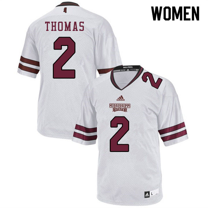 Women #2 Deddrick Thomas Mississippi State Bulldogs College Football Jerseys Sale-White